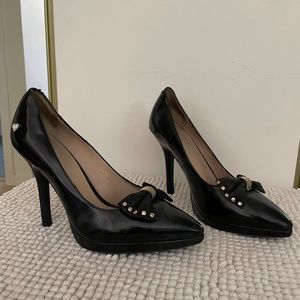 Love Moschino black patent high heel pump with bow